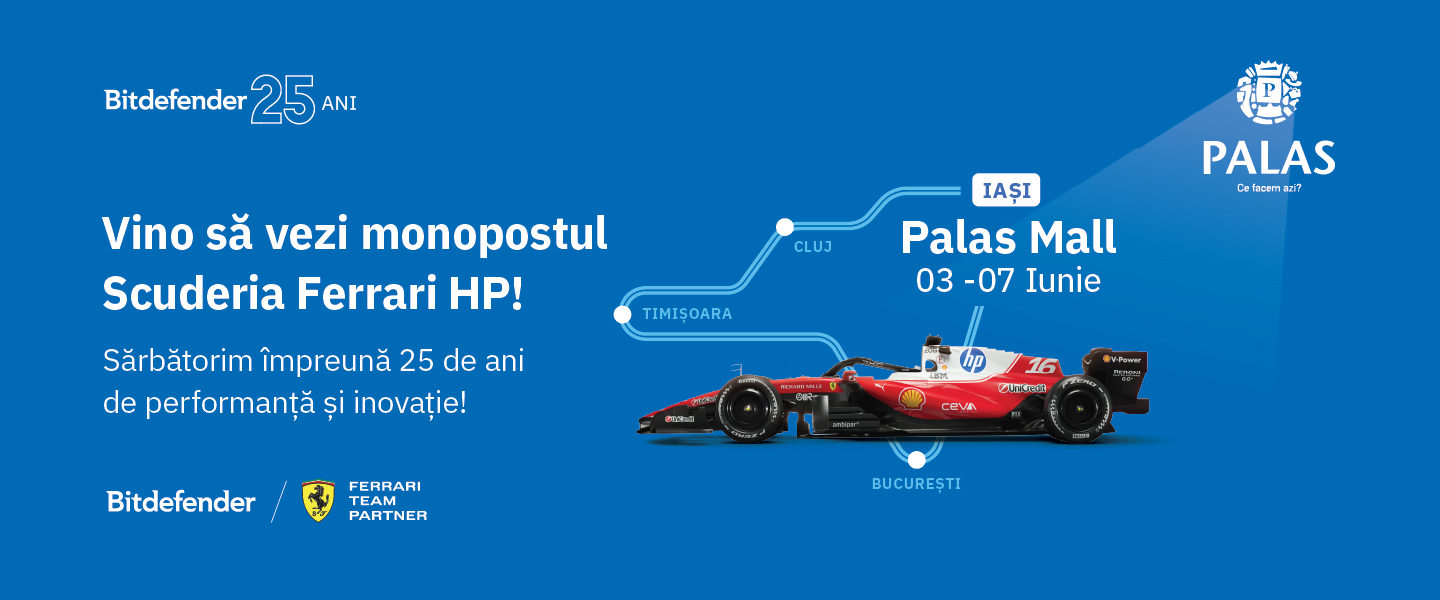 Monopostul Scuderia Ferrari HP ajunge la Palas Iași